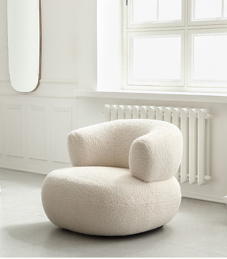 Boucle Casual White Lambswool Lazy Small Chair