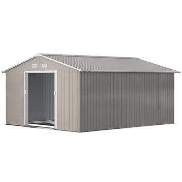 Light Grey Metal Garden Shed 11 x 13ft