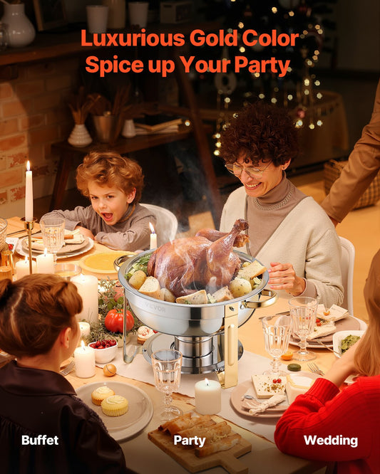 Chafing Dish Buffet Set, 5 Qt 4 Pack, Stainless Steel Chafer With 4 Full Size Pans, Silver & Gold