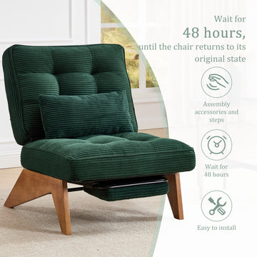 RIVA Striped Corduroy Lounge Chair with Fold-Out Footstool – Emerald