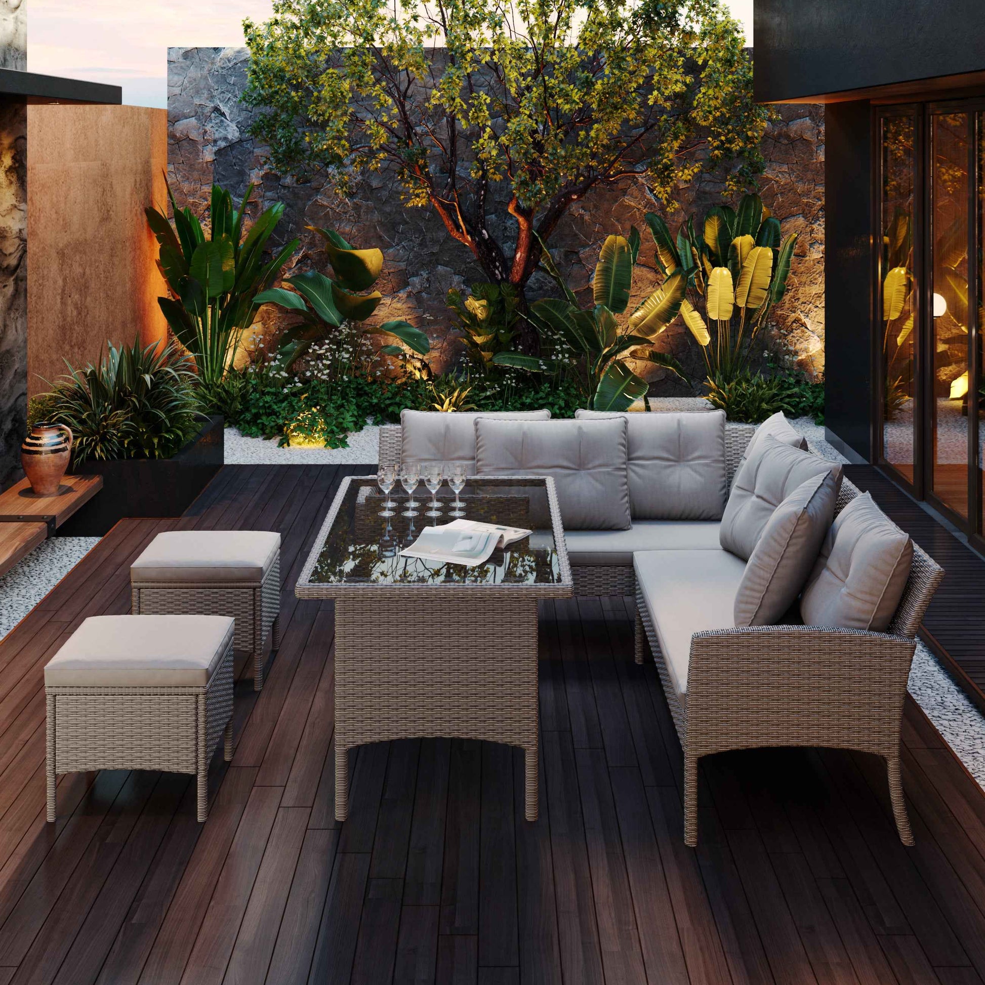 Garden Sofa,Garden Corner Sofa Rattan Patio Set, 6-7 Seater Outdoor Patio Furniture