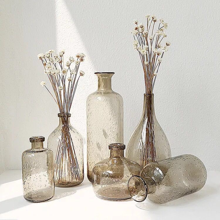 Grey bubble glass vase in a geometric shape