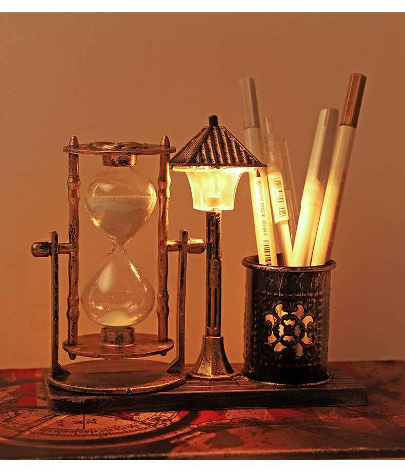 Retro Sandglass Pen Holder Case Office Home Desk Stationery Organizer Decoration