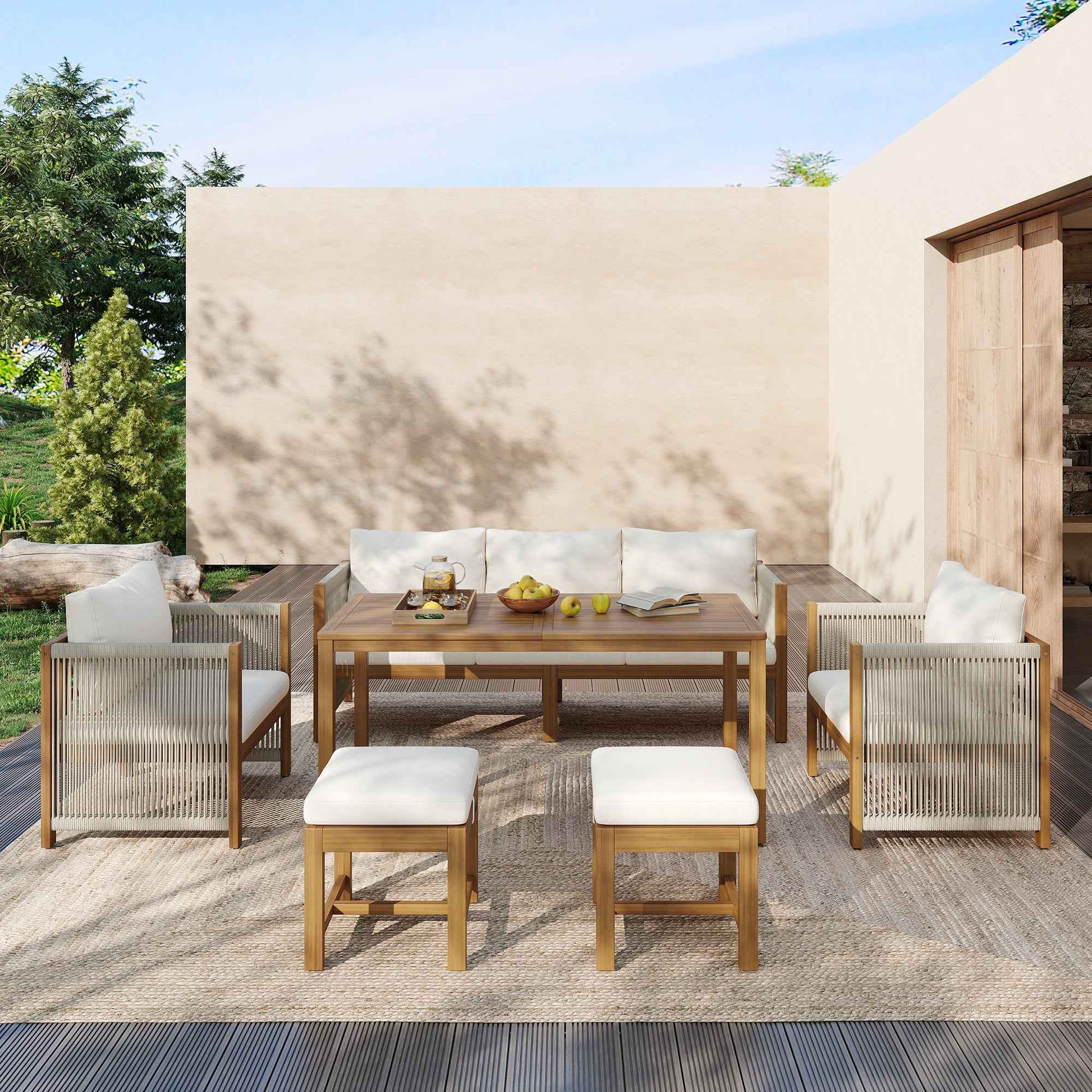 7-Seater Garden Lounge & Dining Set, Acacia Wood Frame Outdoor Patio Furniture