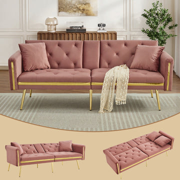 Two-seater Sofa Bed With Adjustable Backrest, Gold Accents And Built-in Cup Holders - Convertible Into A Comfortable And Space-saving Two-seater Sofa For Both The Living Room And Bedroom