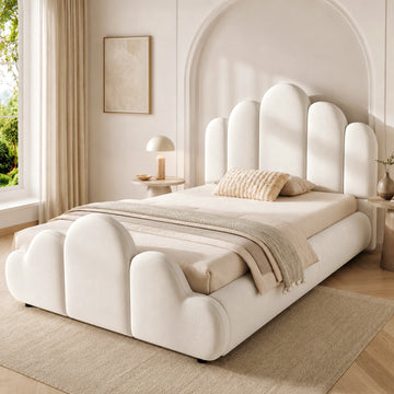 Petal Velvet Bed Frame – 3ft Single (90 x 190cm), Flower Headboard, Beige