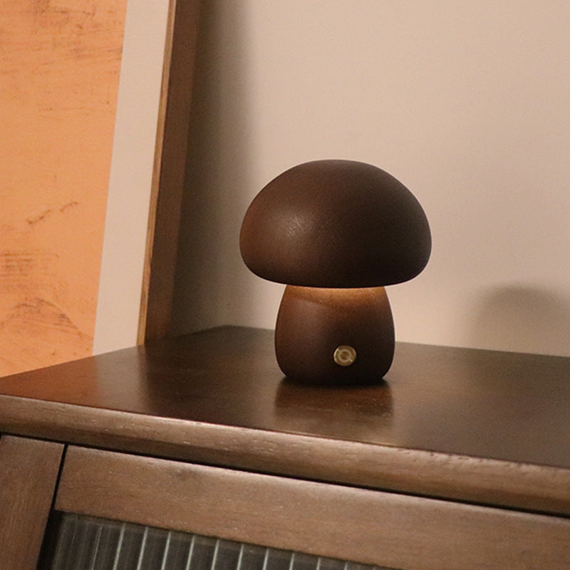 Wooden  Mushroom LED Night Light With Touch Switch