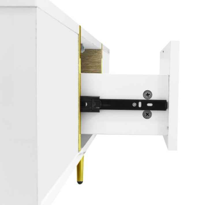 White & Gold Coffee Table | High-Gloss, 2 Drawers, 100x60cm