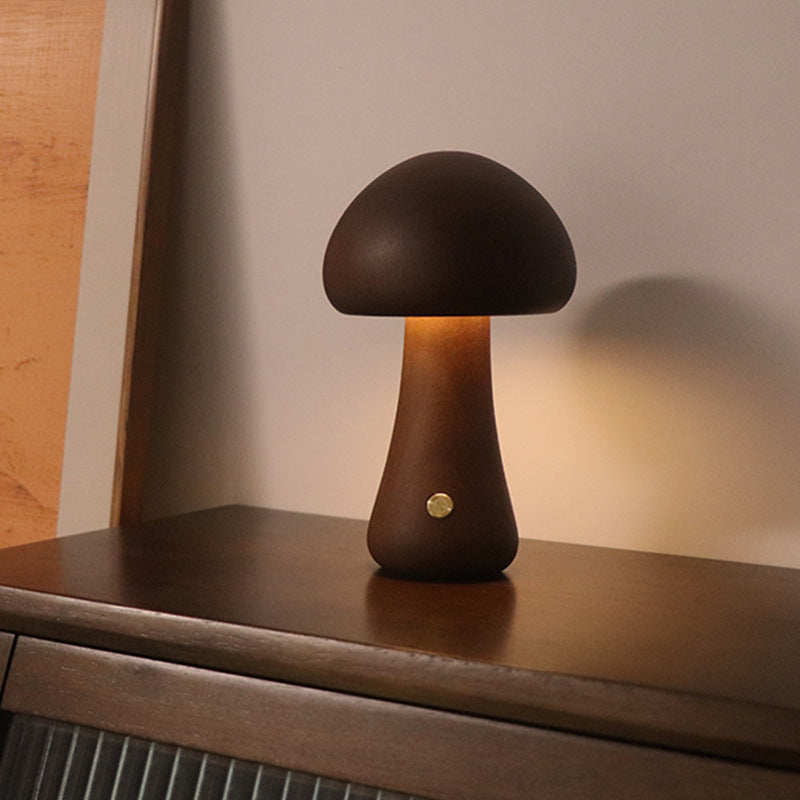 Wooden  Mushroom LED Night Light With Touch Switch