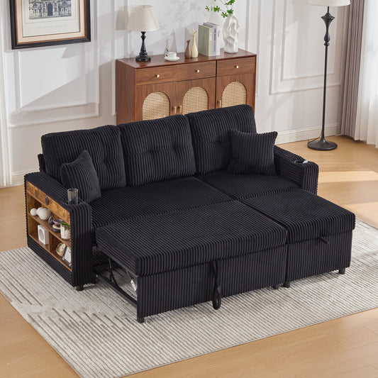 LUNA black corduroy sofa bed with storage
