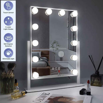 Hollywood Vanity Mirror | 12 LED Lights, 3 Light Modes & 360° Rotation
