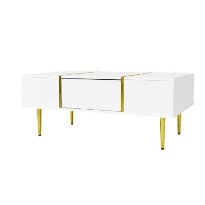 White & Gold Coffee Table | High-Gloss, 2 Drawers, 100x60cm