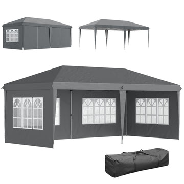 3 X 6m Pop-Up Gazebo, With Removable Walls - Grey