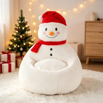 Beige Kids' Christmas Bean Bag Chair with Footstool