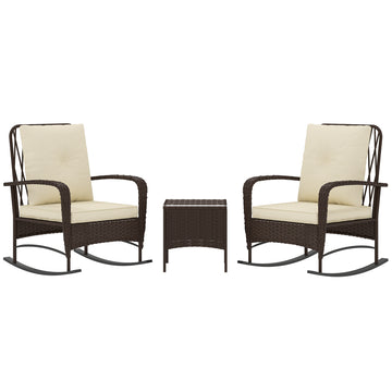 Three-Piece Rocking Chair Rattan Bistro Set - Brown