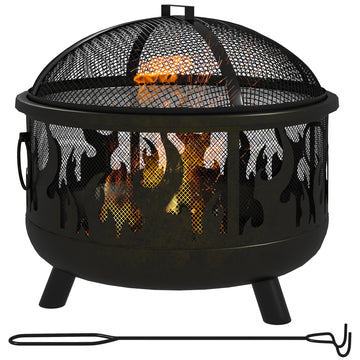 RUMI Steel Fire Pit BBQ, With Poker - Black