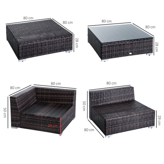 6 PC Rattan Sofa Coffee Table Set Sectional Wicker Weave  Brown