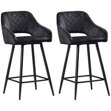 Set Of Two Velvet-Feel Bar Stools - Grey