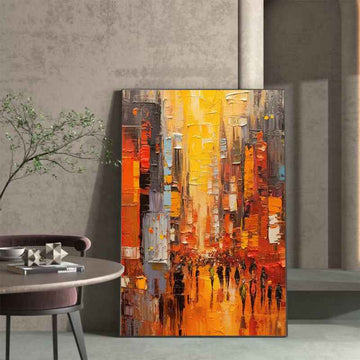 Modern Cityscape Hand Painted Minimal Art Acrylic Textured Abstract