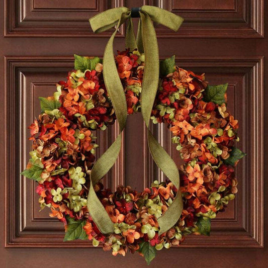 Handmade orange fabric hydrangea wreath – Kayluz Home
