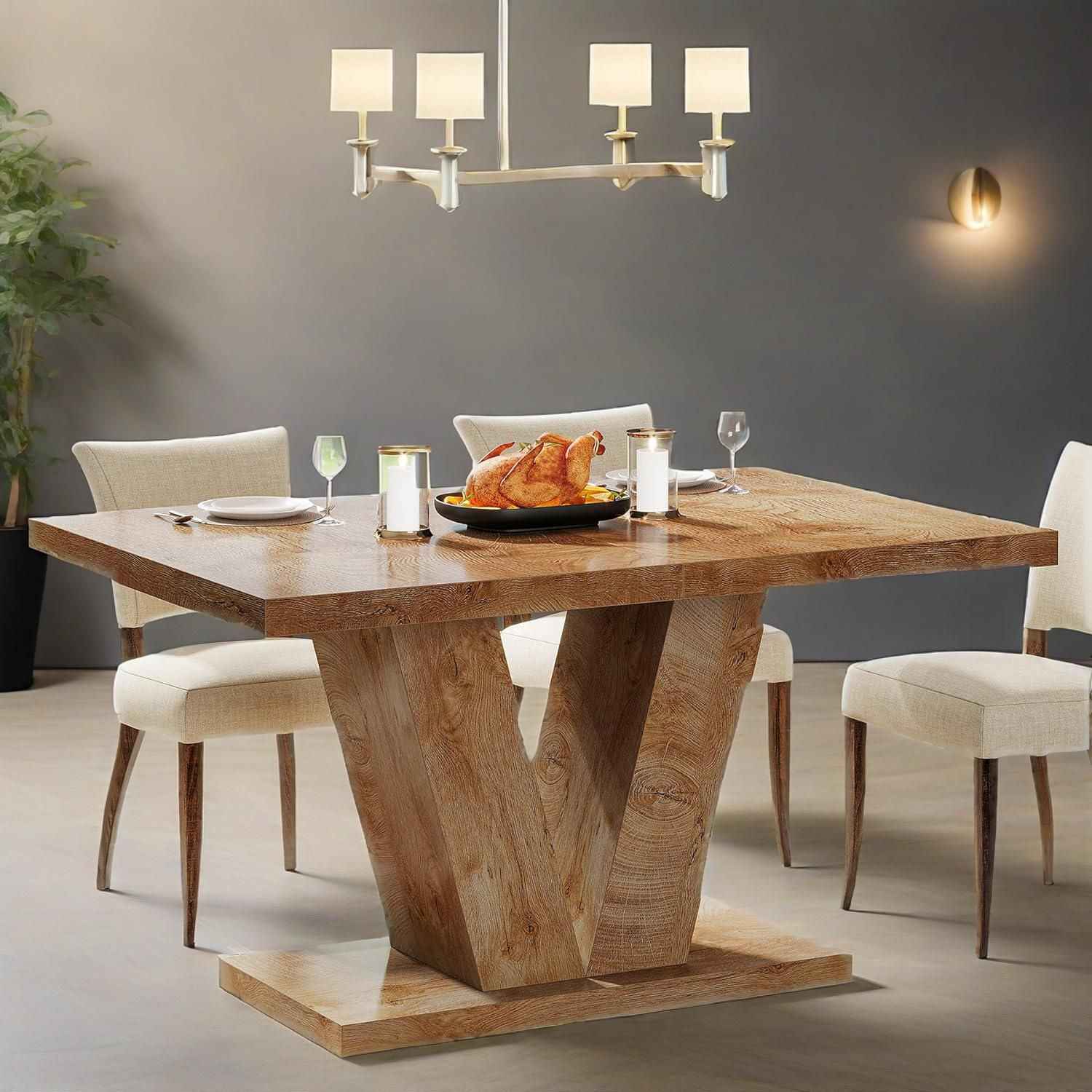 GENIOLY Light Oak Brown Kitchen Dinner Table