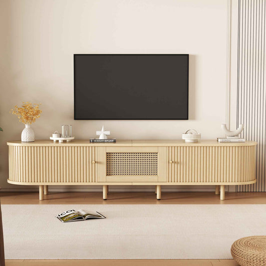 Oval TV Cabinet Storage Sideboard With Rounded Corners For Livingroom, 180x40x40cm,light Wood Color,MDF, Weight Capacity 30kg, Suitable For 70inch TV