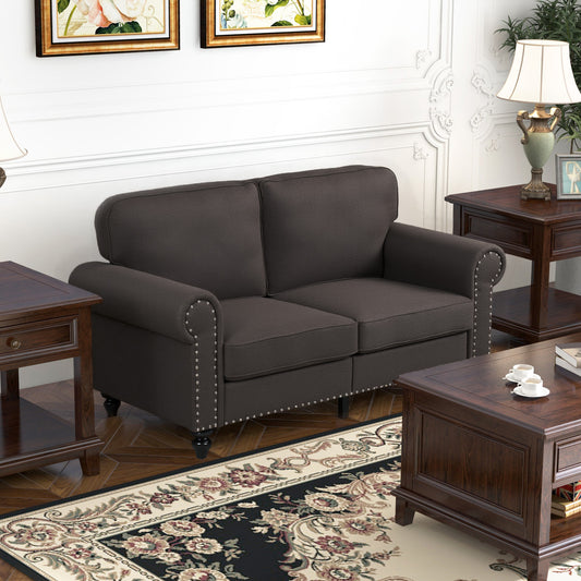 Two-Seater Mid-Century Sofa, With Pocket Springs - Dark Brown