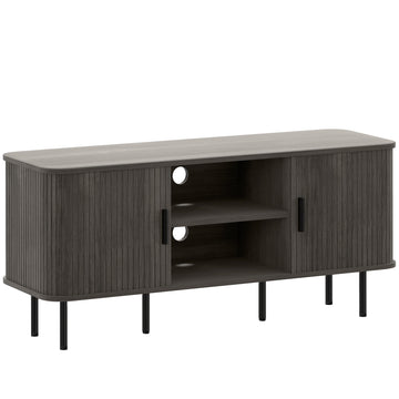 Slatted Wooden TV Cabinet – for TVs up to 55", Tambour Doors & Open Shelves