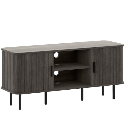 Slatted Wooden TV Cabinet – for TVs up to 55", Tambour Doors & Open Shelves