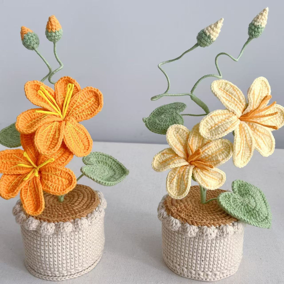 Handmade crochet potted double-head flower – view 10
