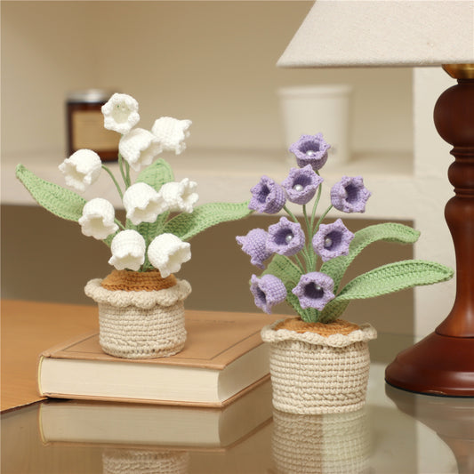Handmade crochet lily of the valley in pot – view 2