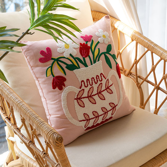 Floral embroidered cotton cushion cover – image 1