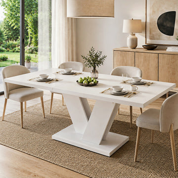 Extendable White Dining Table – 120 to 160 x 80cm, V-Shaped Legs, Seats 4–6