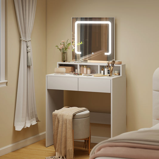 White Dressing Table with LED Mirror & Storage