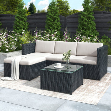 Garden Corner Sofa Rattan Set Garden Black