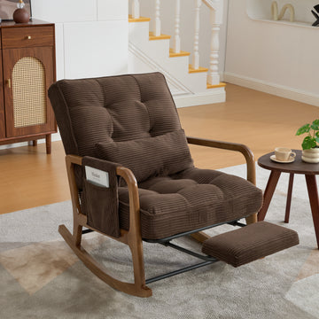Corduroy Glider Rocking Chair with Footrest – Coffee