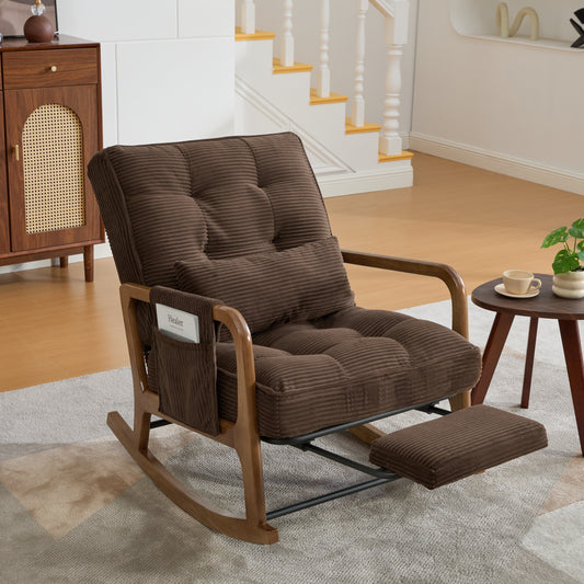 Corduroy Glider Rocking Chair with Footrest – Coffee