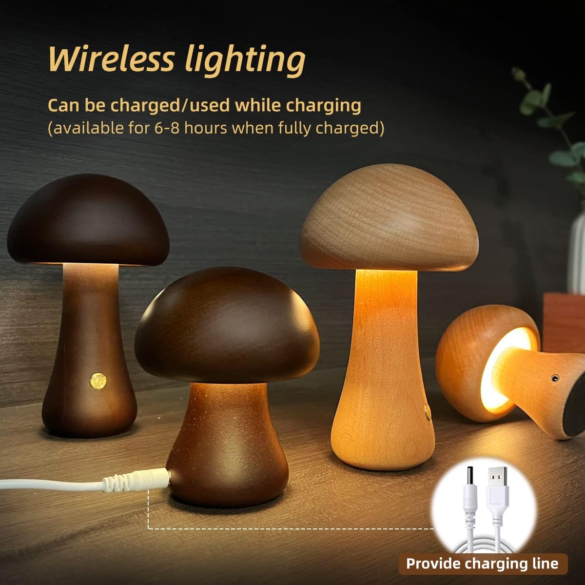 Wooden  Mushroom LED Night Light With Touch Switch