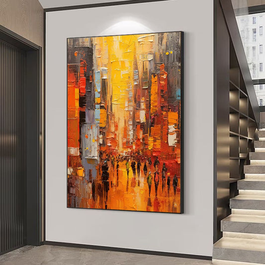 Modern Cityscape Hand Painted Minimal Art Acrylic Textured Abstract