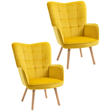 ORION Modern Accent Chair Velvet Set Of 2, Yellow