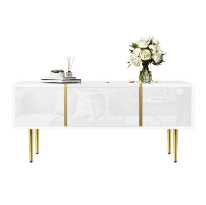 White & Gold Coffee Table | High-Gloss, 2 Drawers, 100x60cm
