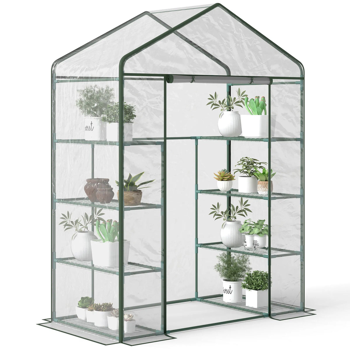 Portable Walk-In Greenhouse with 8 Wire Shelves