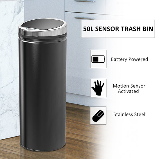 50L Sensor Bin With Quiet Soft-Close Lid  Automatic Touchless Motion Sensor,Black