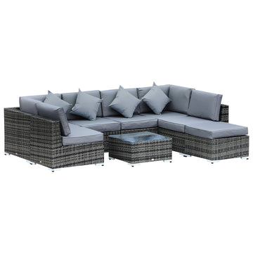 8 Piece Rattan Corner Sofa Set With Wide & Deep Seat Grey