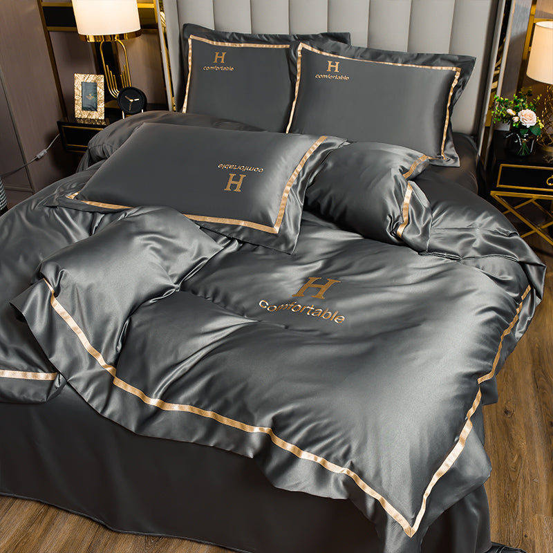 Ice Silk Bed Sheet Covers Four-piece Set