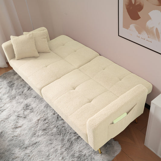 The Sofa Bed Has A Bed Function, Three Adjustable Backrest Angles, Gold Legs, Cushions And Side Storage Pockets.