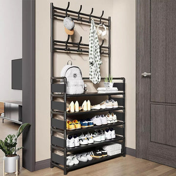 Metal Shoe Rack 5 Tiers Shelf Hanger Black UK