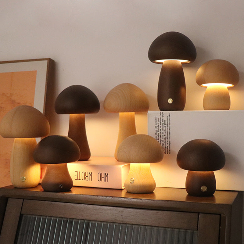 Wooden  Mushroom LED Night Light With Touch Switch