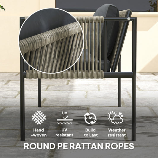 Four-Piece Round Rattan Rope Sofa Set - Grey