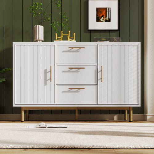 Sideboard Cabinet  Chest Of Drawers With With 2 Doors And 3 Drawers, Adjustable Shelf, White, 40D X 120W X 75H CM